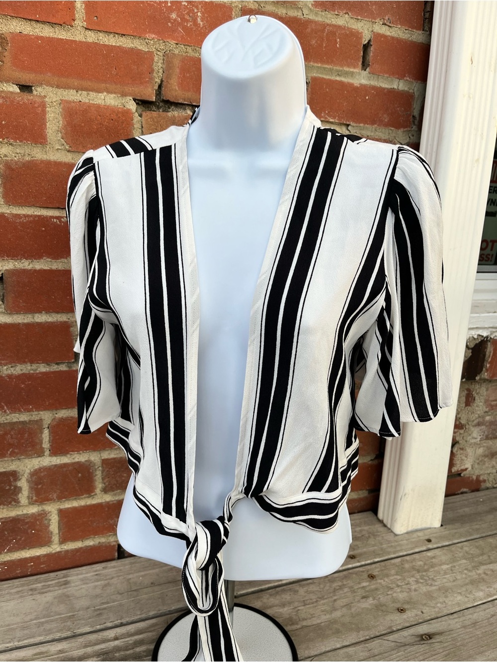 Express Black & White Striped Tie-Front Blouse